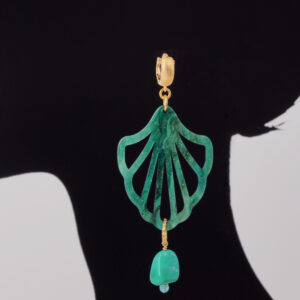 Gold hoop and seawater green resin and gemstone earrings