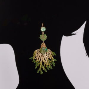 Green leaf golden Swarovski gemstone earrings